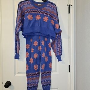 Free People Floral Blue and Pink Pajama Set